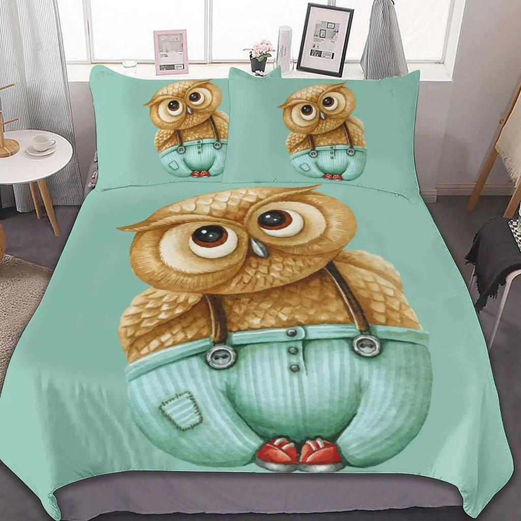 Owl Duvet Cover Twin King Queen Size Cartoon Owl Comforter Cover Bird Animal Bedding Set Boys Quilt Cover Polyester Quilt Cover