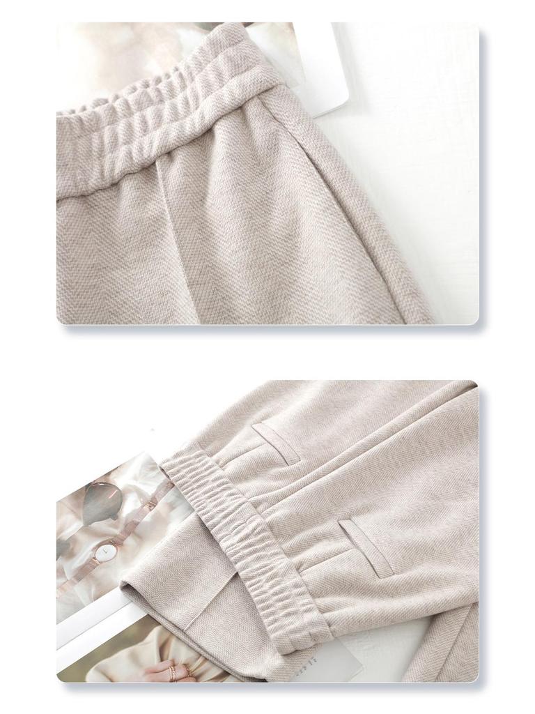 Oatmeal High-Waist Slimming Wide-Leg Pants for Women - 2024 Autumn/Winter Collection