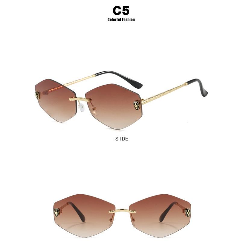 Women's sunglasses, men's and women's fashion snakehead rhombus sunglasses, frameless trimmed metal sunglasses