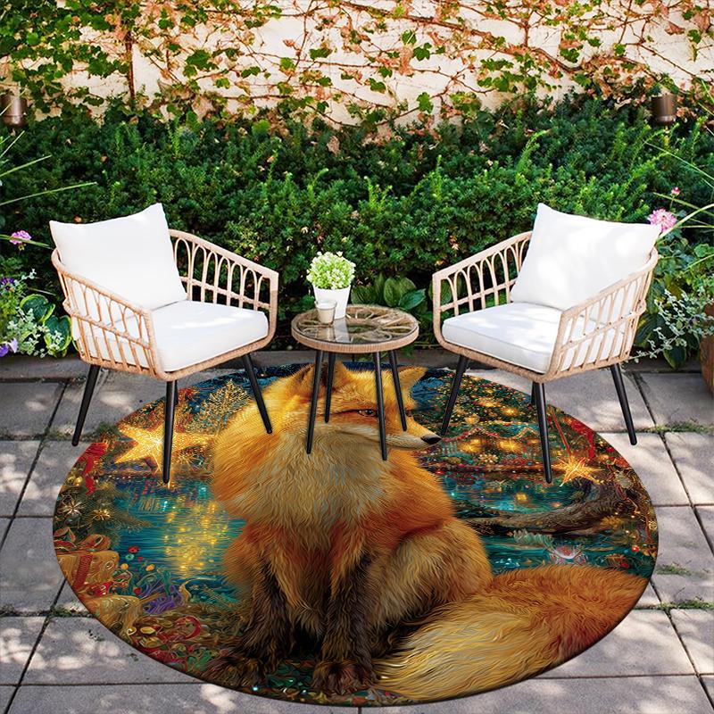 Fox pattern round rug,Carpet Rug for Living Room Bedroom Playroom ,Non-slip Floor Mat,Holiday Gifts and Birthday Gifts.