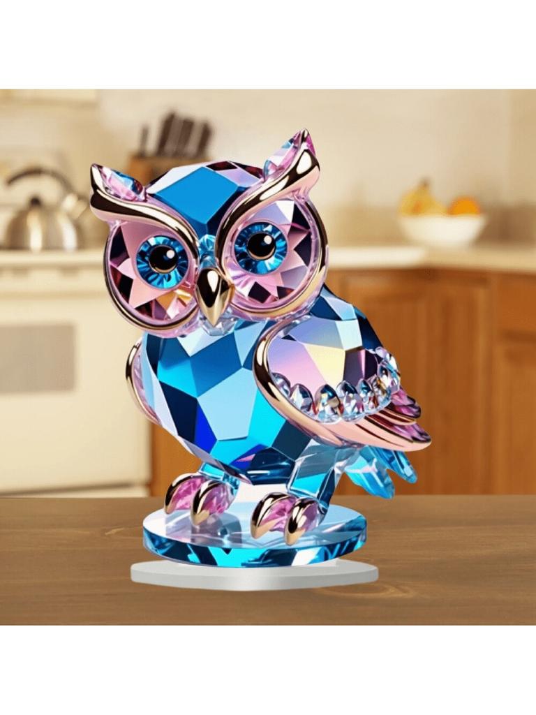 1 Cute Crystal Plastic Owl Desktop Decoration 15cm X 15cm Animal Themed Home Decor Ornament Practical And Convenient
