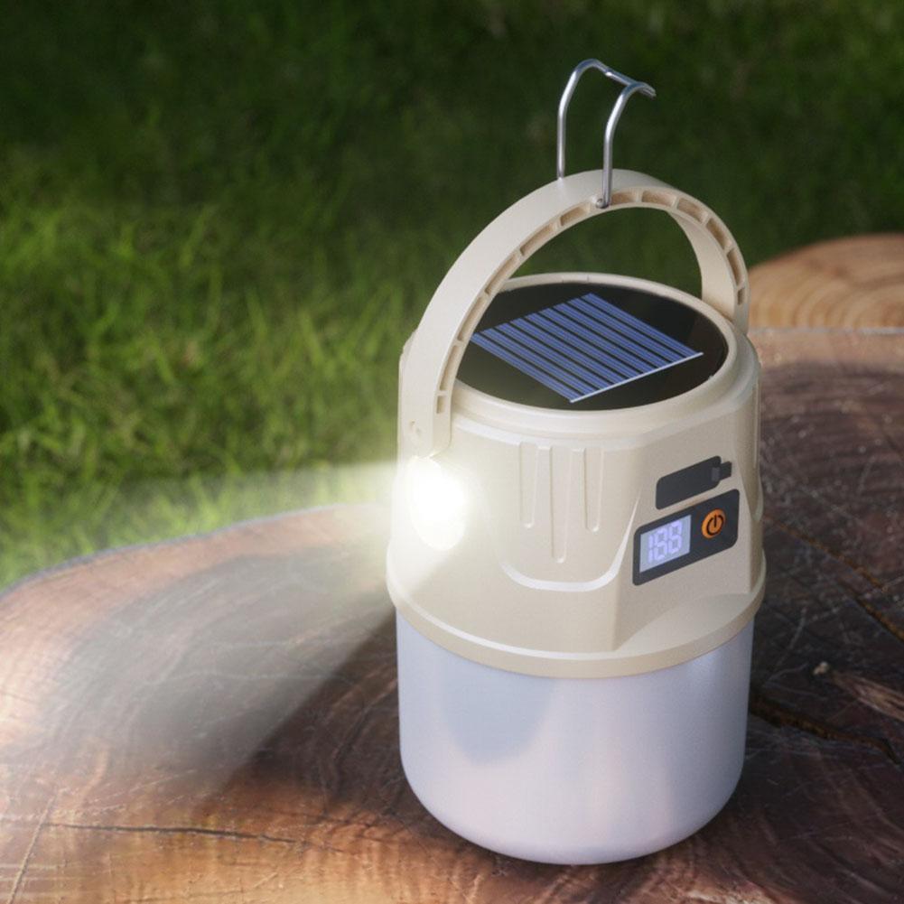 1 Pcs Solar Dual Light Source Outdoor Camping LED Light Digital Display USB Charging Solar Powered Charging Camping Light