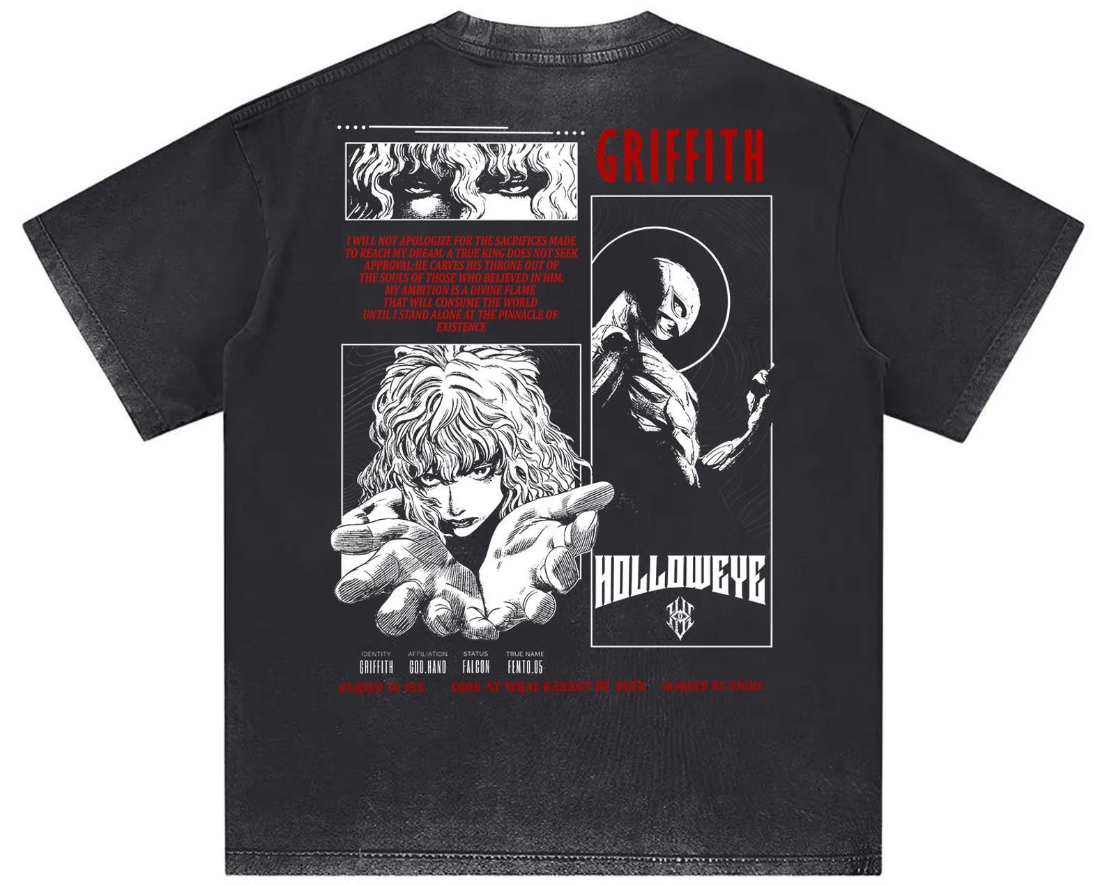 Griffith Berserk Anime Shirt, Femto God Hand Graphic Tee, Vintage Streetwear Manga T-Shirt S
