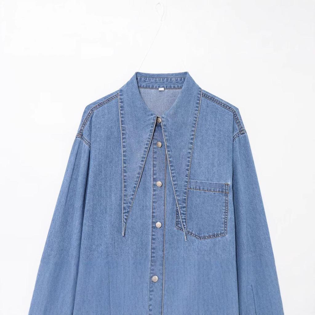 2025 Spring Women's Fashion Bow-Knot Denim Shirt - European & American Style