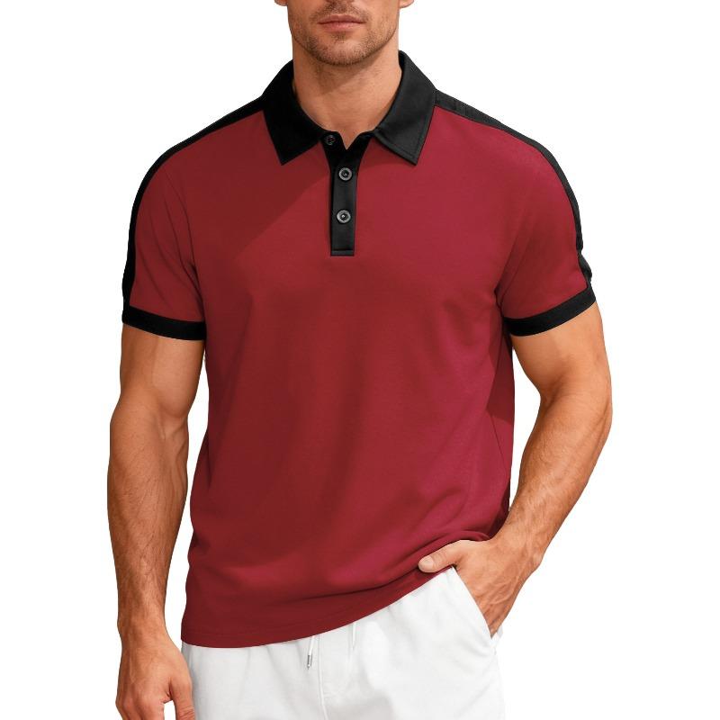 Men's T-shirt: Casual, sporty, loose-fit, two-tone, fine-ribbed, short-sleeved polo shirt with a turn-down collar