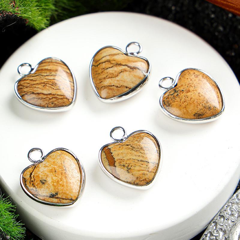 Heart-Shaped 15x19mm Natural Amethyst Agate Jade Bezel Pendant for DIY Jewelry Making