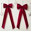 Dark Red Large Velvet Christmas Bow Long Streamers Soft Draping Christmas Tree Topper Bow Elegance Wrinkle Resistant
