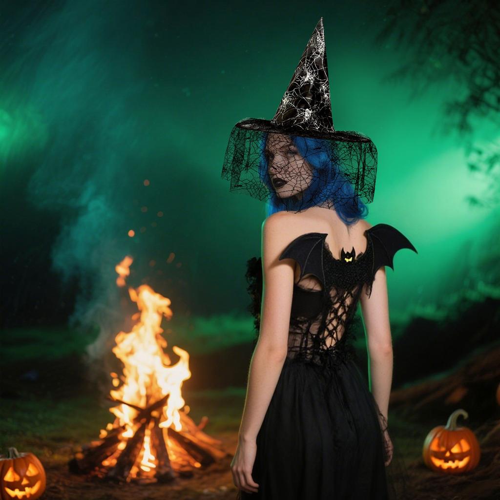 2pcs American Trends Halloween Witch Hat for Women Wizard Hat with mesh Cosplay Costume Accessory for Party