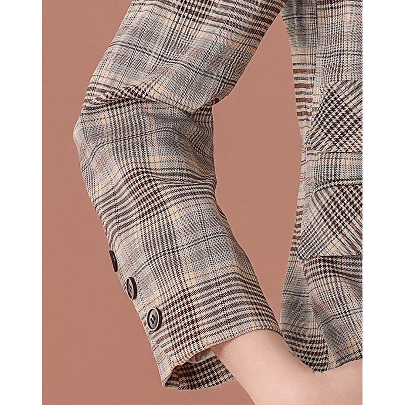 Elegant Women's Plaid Long Sleeve Short Jacket