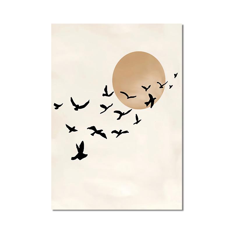 Cartaz de folha de planta boêmia, impressão de pássaros do sol, arte de parede abstrata, pintura em tela, imagens de parede para sala de estar, decoração moderna para casa