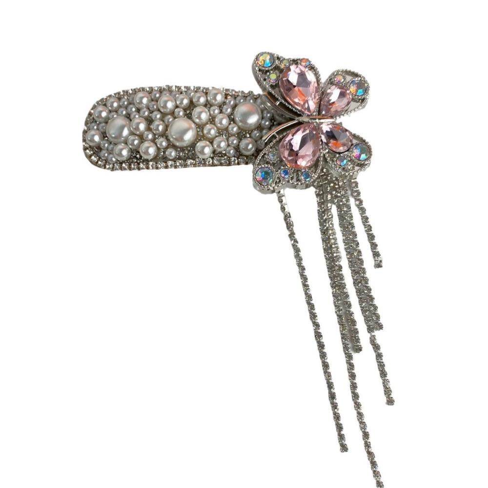 Pearls Butterfly Bang Clip Head Wear Rhinestone Side Clip Creative Tassel Hair Clip  Headwear