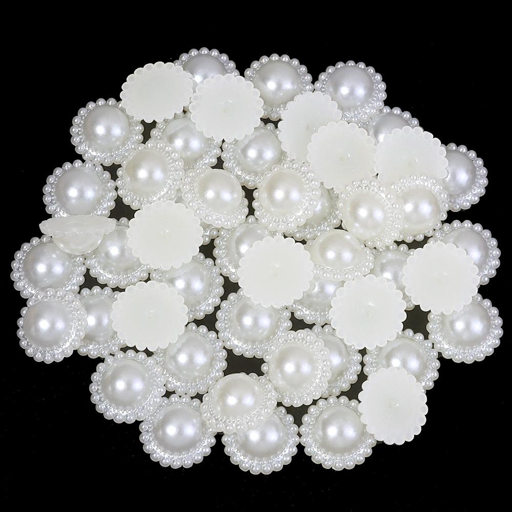 

50-200pcs ABS Imitation Pearl Beads Sun Flower Cabochon Beads Flatback Loose Beads For Jewelry Making Diy Headwear Accessories 11mm 100pcs бежевый