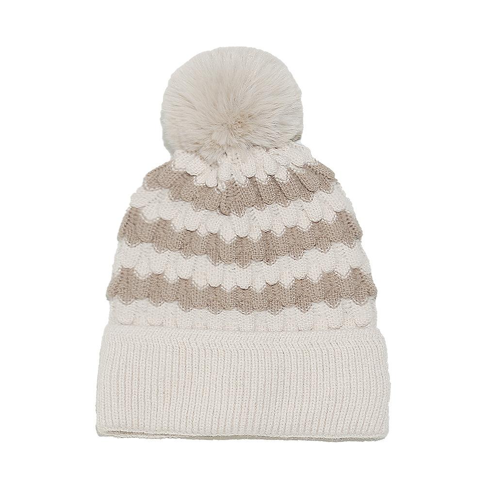 ins Japanese Korean version trendy versatile wool hat outdoor ski hat pullover ear protector bubble striped knitted hat women