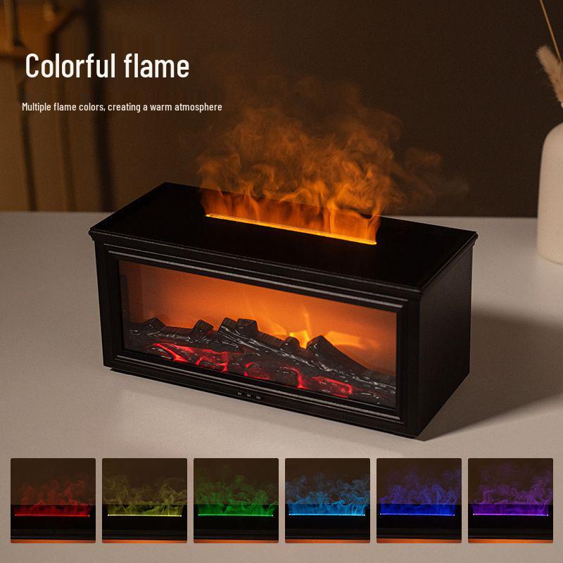 3D Retro Fireplace Aroma Humidifier with Remote Control – Desktop Flame Diffuser