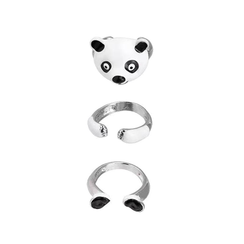 

1 комплект, милые и забавные панды, 3 предмета, регулируемые кольца для капель масла для женщин, креативный вечерние, праздничный комплект ювелирных изделий, подарки для девочек