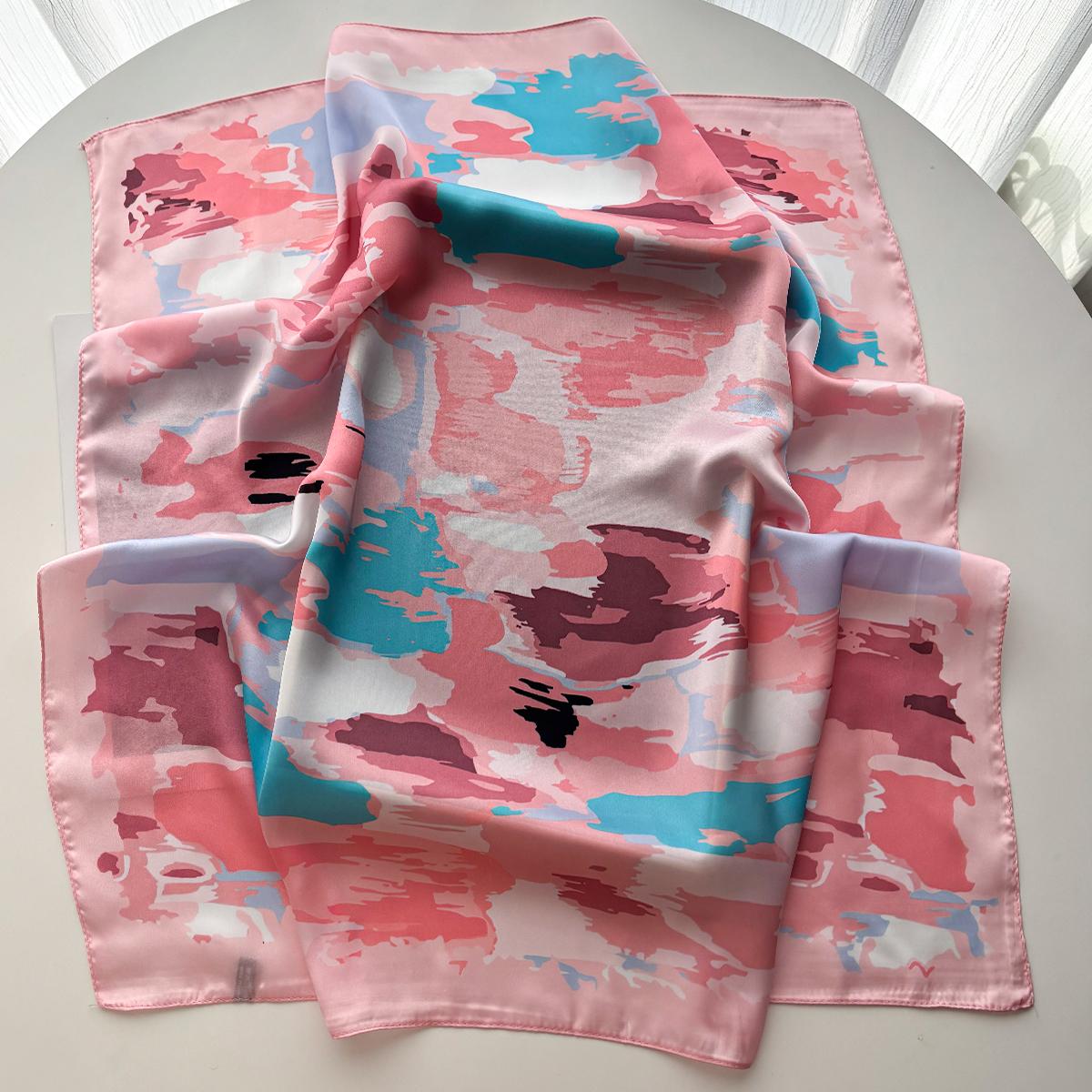 

Luxury Color Square Scarf For Women Elegant Ladies Hijab Neckerchief Shawl Soft Stain Imitation Silk Scarves For Travel Beach