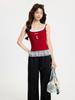 American contrasting lace hem fake two-piece vest suspenders women spring summer babes small red 