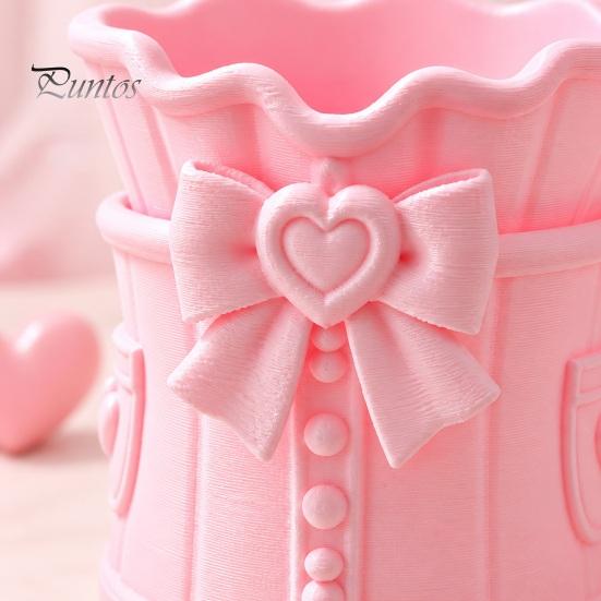 Pink Bow Stationery Holder Makeup Brush Holder, 3D Printed Desk Organizer, Cosmetic Brushes Container & Pen Storage Cup for Vanity Decoration