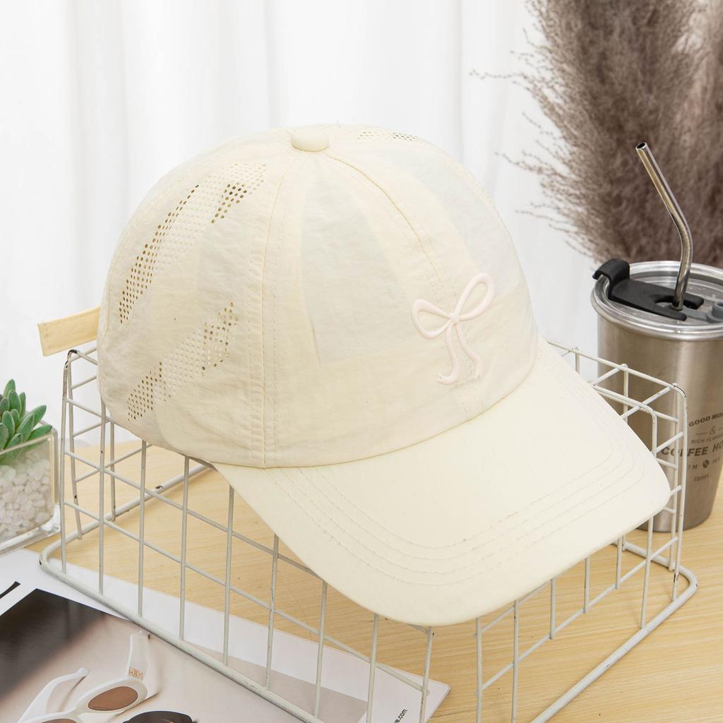 Summer Thin Bowknot Quick-Drying Baseball Cap for Women Sun-Poof Peaked Cap Leisure Students Sport Travel Sun Hat