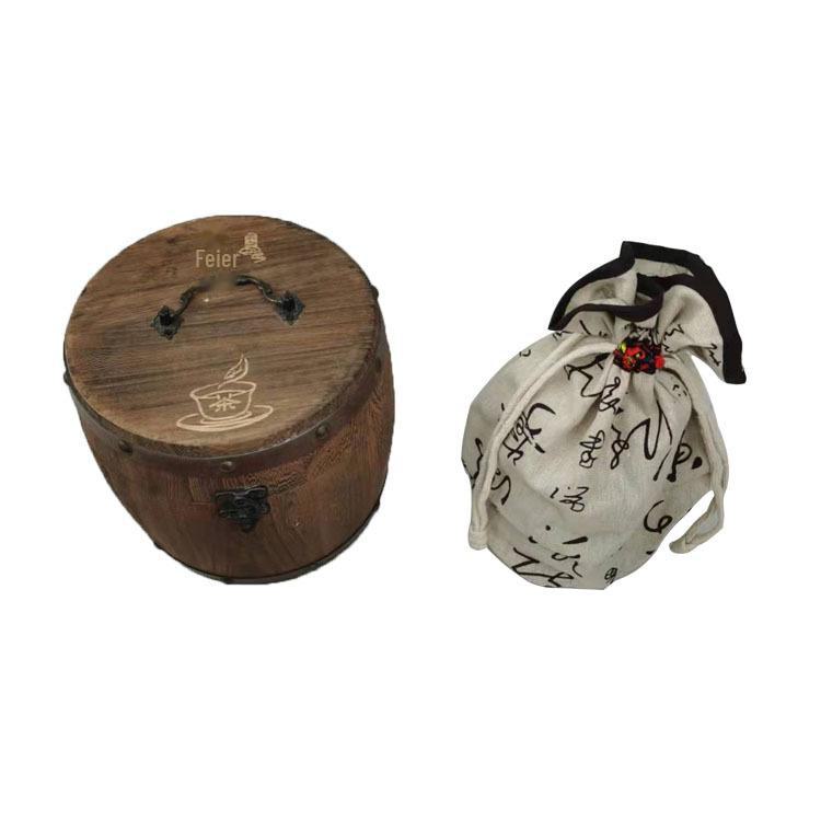 Solid Wood Pu'er Tea Storage Barrel – Heavy Burned Finish, Loose Tea Holder & Jewelry Organizer