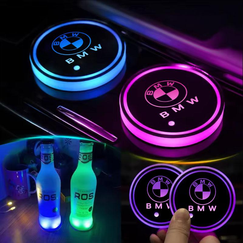 DLCP9 Car LED Cup Holder Light Mats Coasters Atmosphere Light For BMW M E46 E90 E60 F30 F10 E39 E36 G20 G30 F20 E87 E92 Accessories