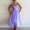 European and American Sexy U-Collar Waist Hugging Pleat Sling Big Hemline Dress Women Sexy Suspender Dress
