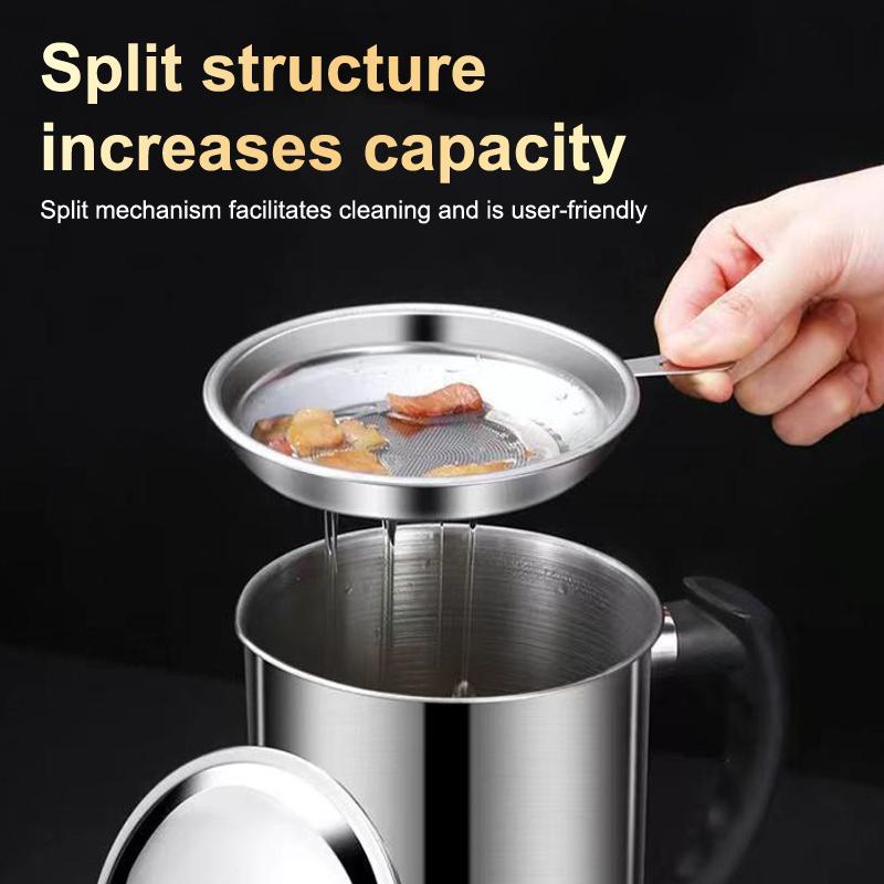 1Pc Stainless Steel Oil Filter Cup Durable Oil Pot With Built In Filter Easy To Invert Leakproof & Convenient Kitchen Gadgets
