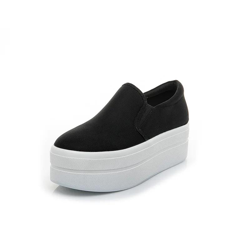 Fashion 6CM Denim Platform Wedge Autumn Elastic High Brand Chunky Sneakers Fashion Casual Spring Slip on Black White Shoes 2024
