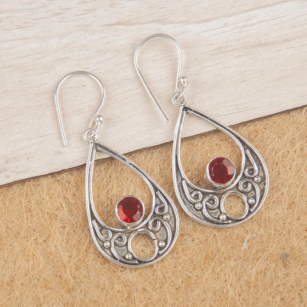 Red Garnet Jewelry, 925 Solid Sterling Silver Earrings, Handmade Gemstone Jewelry Earrings For Memorial Day