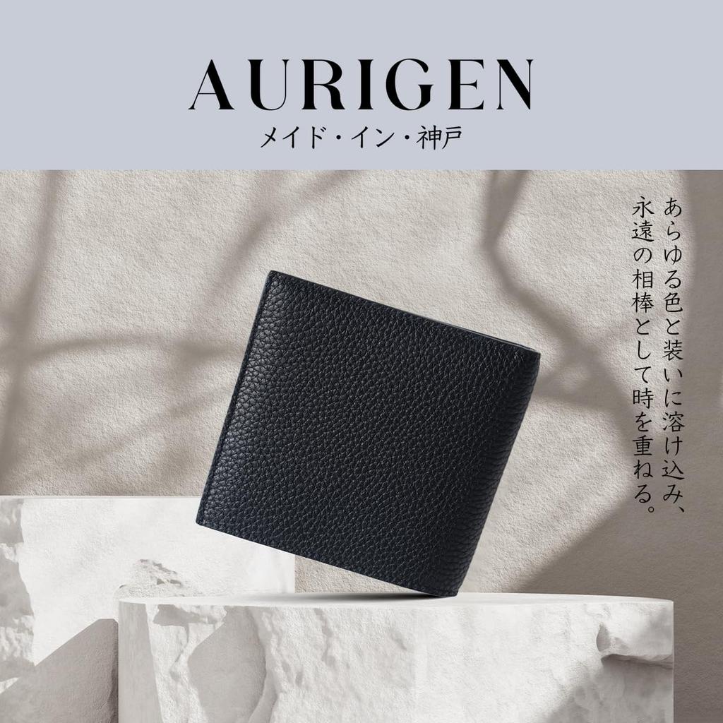 AURIGEN Bifold Wallet, Italian Cowhide Leather, Handcrafted by Kobe Artisans, Genuine Leather, 2cm Thick, Ultra-Slim Design, Mini Wallet with Coin