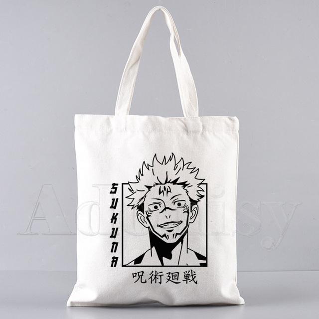 Borsa Shopping in Tela da Donna Jujutsu Kaisen Stampa Lettere Borsa a Spalla in Tessuto Femminile Borsa a Mano Eco Tote Riutilizzabile per la Spesa