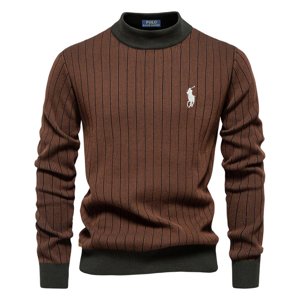 Polo Ralph Lauren Autumn and Winter Embroidered New Semi High Neck Slim Striped Top, Fashionable Quality Men's Pullover Sweater