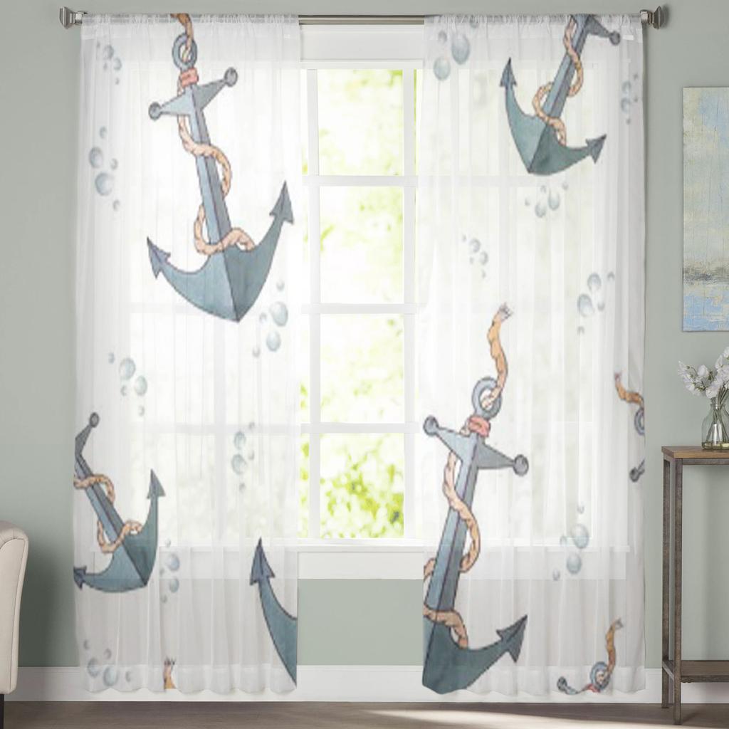 Nautiskt Ankare Skir Gardin För Vardagsrum Modern Voile Tüll Fönstergardiner För Sovrum Kök Draperier