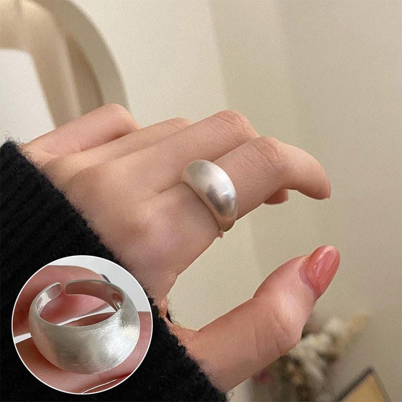 Women's Wide Band Geometric Frosted Matte Open Ring, S925 Silver Plated Creative Index Finger Design