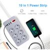 10 In 1 EU Plug Switch Power Strip 1.8 M 4 USB Ports (3 USB A + 1 USB C) And 6 Outlets, Surge Protection Smart Charging Station