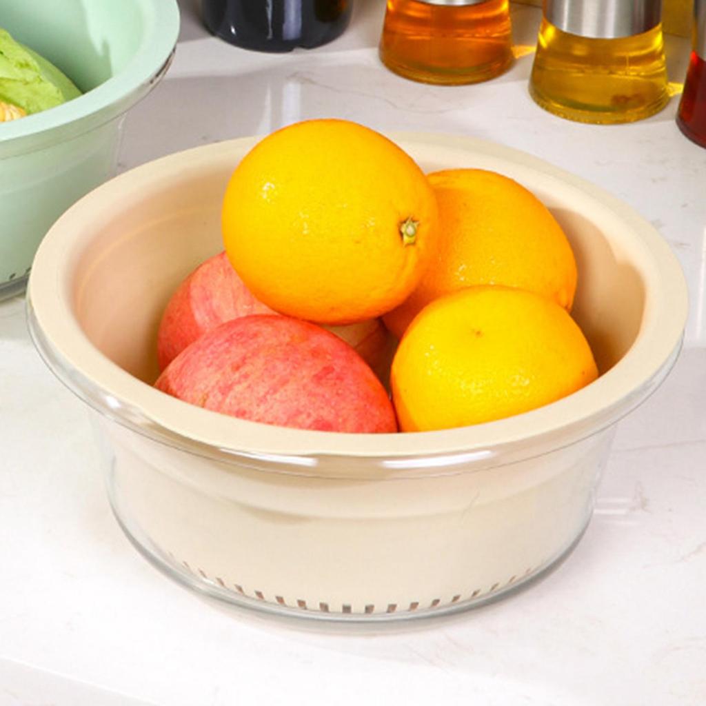 Double Layer Fruits Vegetable Washing Basket Strainer, Multipurpose Bowl and Strainer Drain