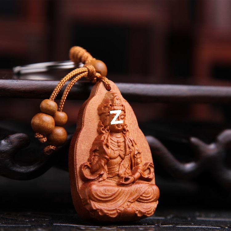 Peach Wood Qi Nan Car Keychain Pendant - Safe Trip Gift for Women