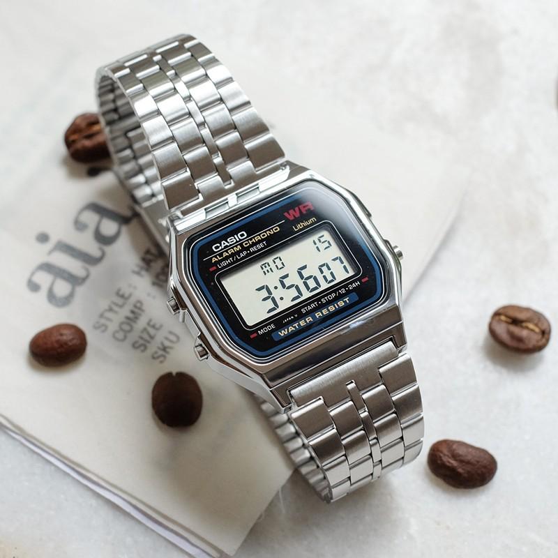 Casio Watch Series - Square Fashion Classic Retro Small Square Watch LCD Display Waterproof Quartz Movement Stainless Steel Strap A168WG-9W&A159WA-N1