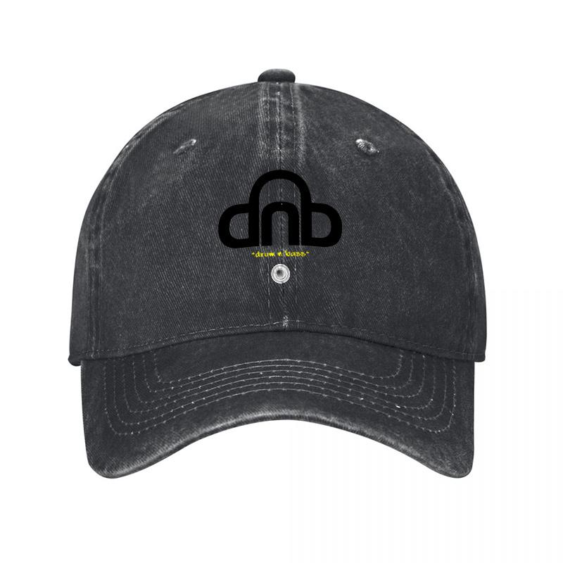 DNB Logo Washed Cotton Baseball Cap Classic Black Design Unisex Adjustable Hat Fashionable Streetwear Style