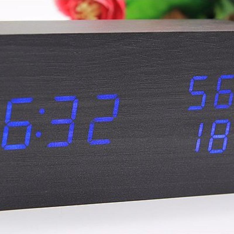Digitaler Wecker aus Holz Temperatur- und Luftfeuchtigkeitsuhr Holzuhr Dreieckige elektronische Uhr Holzuhr