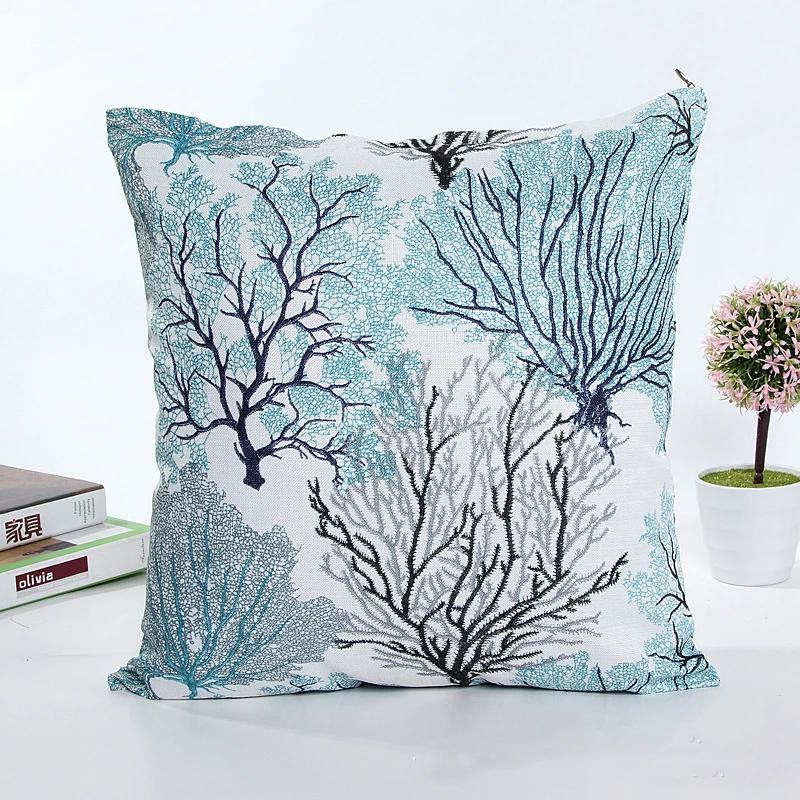 Heißes Slub-Leinen Floral Kissenbezug Handbemalte Blumen Bäume Kissenbezug Modern Dekorative Wurfkissenbezug für Sofa Auto