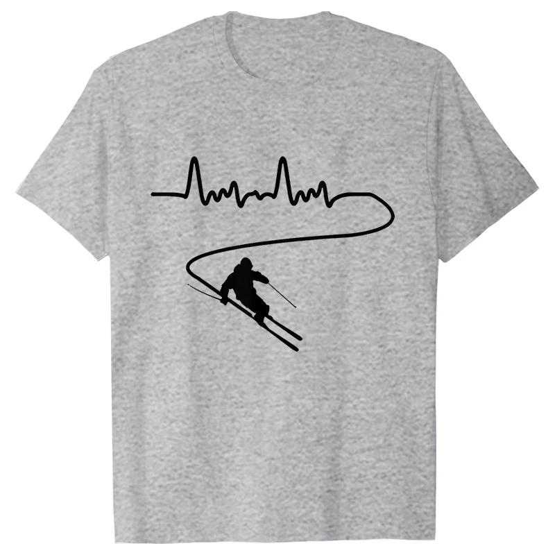 Men's Clothing Ski Skiing Heartbeat Snowboard Shirts Fashion Graphic Short Sleeve Tee O-Neck Harajuku Men Oversized T-shirt