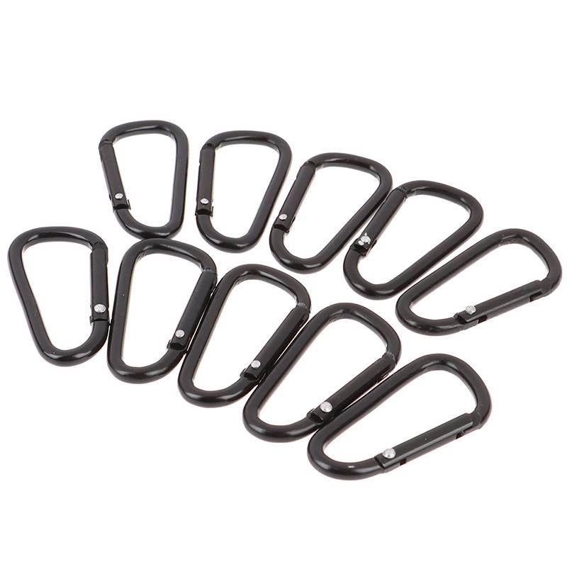 10Pieces Black D Shaped Aluminum Alloy Carabiner Hook Keychain Accessories