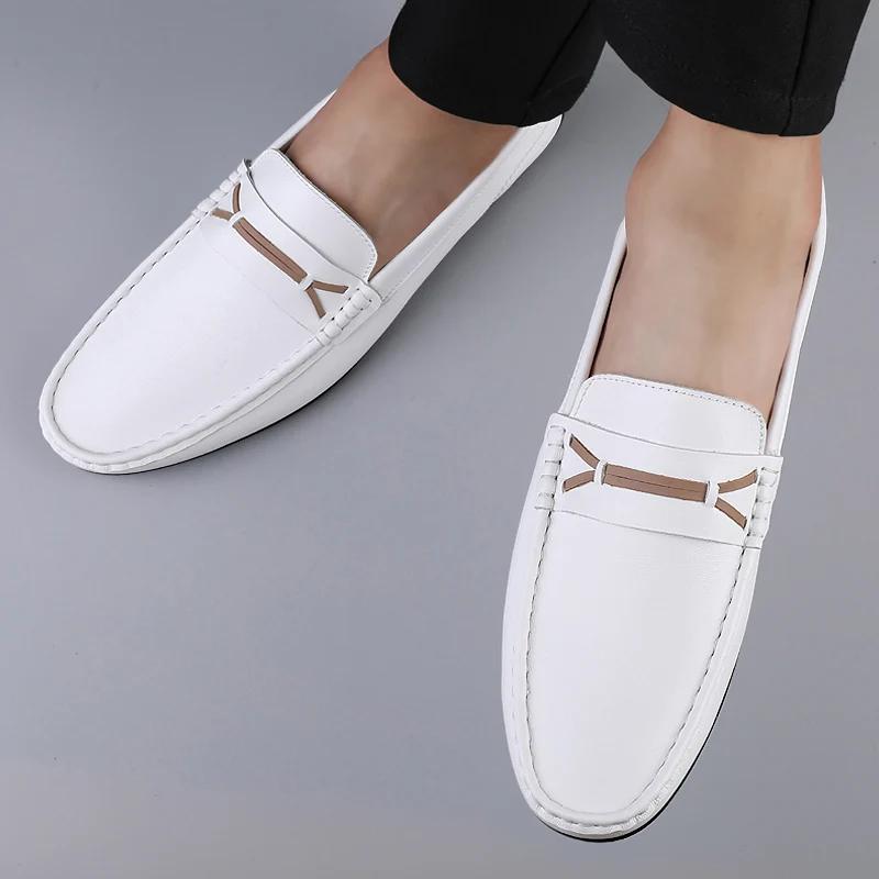 

Кожаная мужская обувь Модная формальная мужская обувь Мокасины Итальянская дышащая мужская обувь для вождения Черная натуральная кожа Повседневная обувь 45 белый