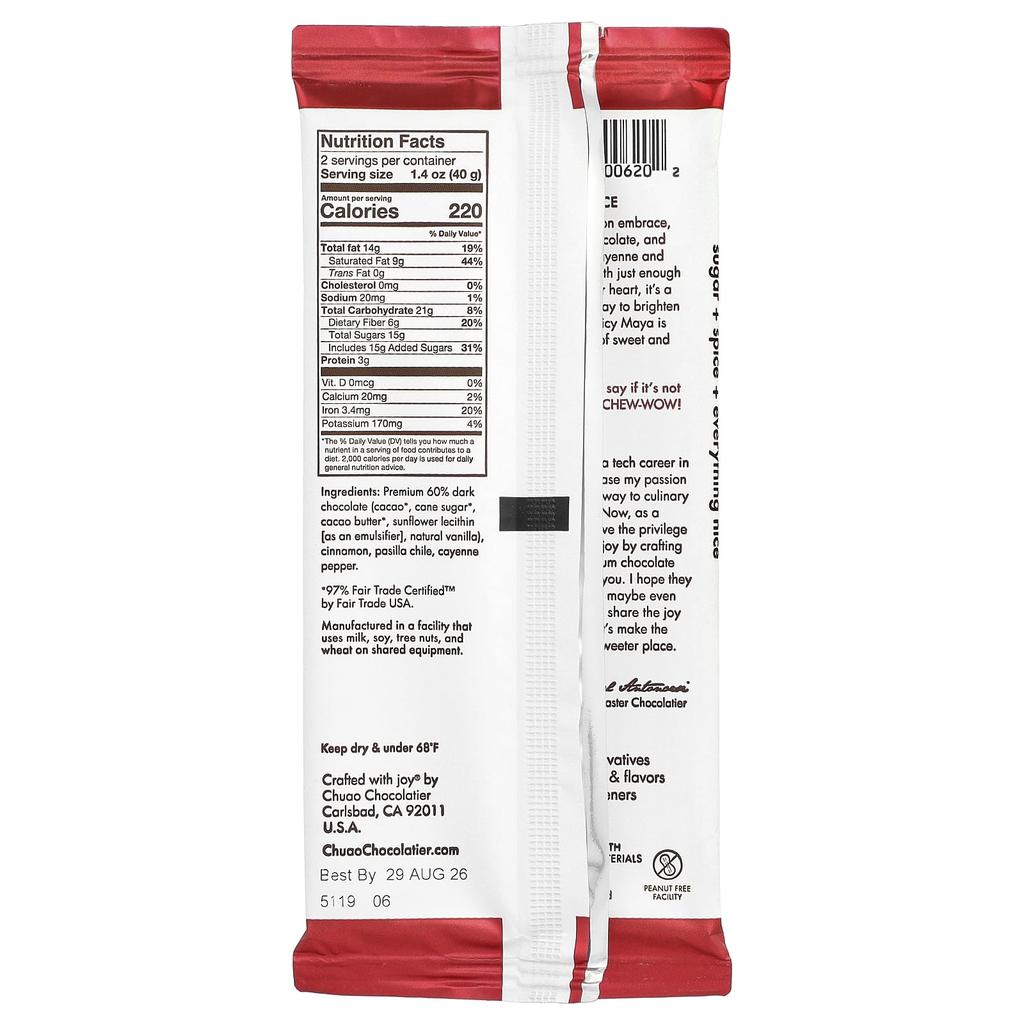 Chuao Chocolatier, Dark Chocolate Bar, Spicy Maya®, 80g (2.8oz)