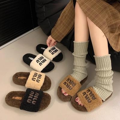 Lamb Wool Slippers Women's Outer Wear Thick Bottom 2025 New Popular Autumn and Winter Non-slip Advanced Sense One-word Cotton Mop