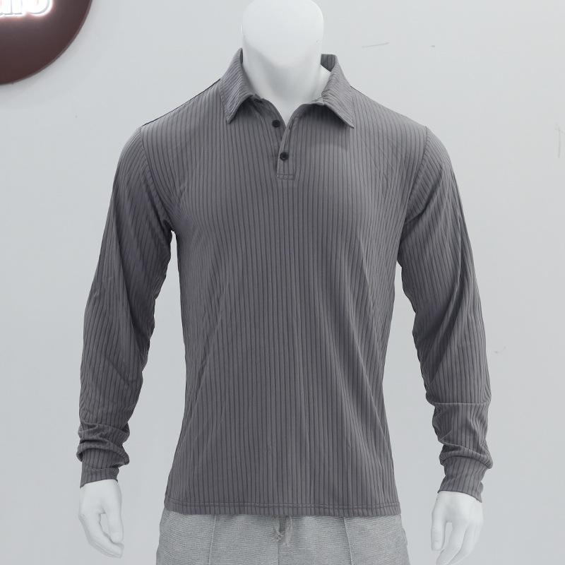 Men's Casual Lapel Polo Shirt Men's T-shirt Slim Spring and Autumn Long Sleeve Base Shirt