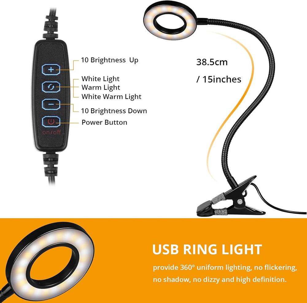 360° Flexible 48 LEDs Clip On Desk Lamp Gooseneck Reading Table Light Eye-Caring USB Clamp Books Night Light Study Read Light
