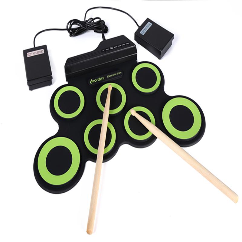 

Folding Silicone Hand Roll USB Electronic Drum Portable Practice Drums Pad Kit with Drumsticks Sustain Pedal Without pattern