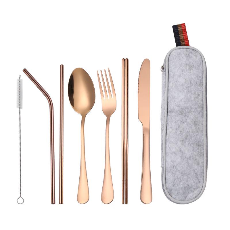 ZISIZ Portable 7-Piece Stainless Steel Camping Cutlery Set